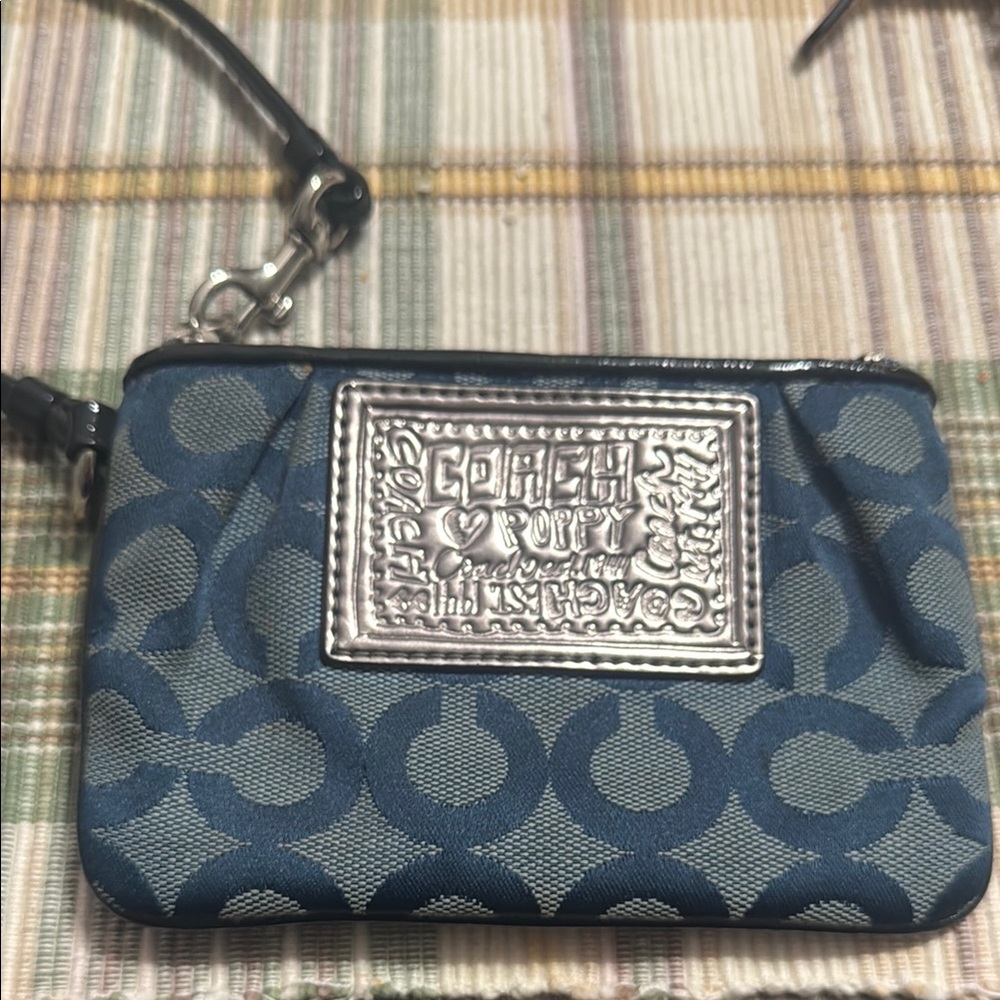 Coach Blue and Silver Clutch with Signature Pattern